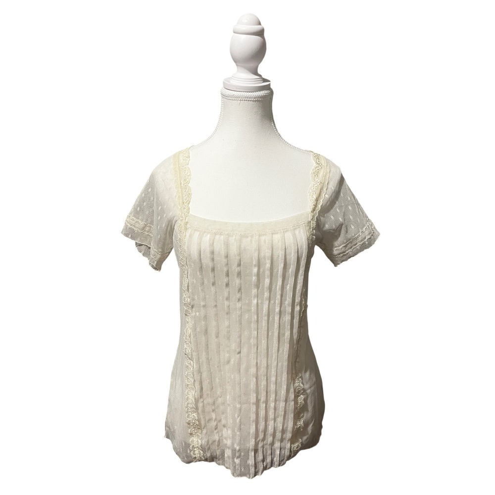 Cream Lace Pleated Blouse Cottagecore Feminine Romantic The Limited M